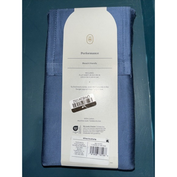 Threshold Full Size Smooth Cotton Sateen Metallic Blue‎ Flat Sheet - Picture 2 of 3